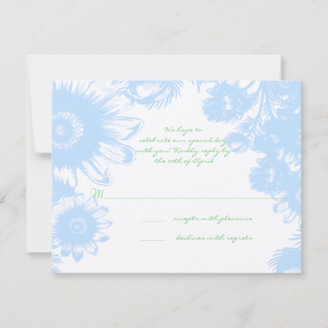 Mariage élégant Boho floral pastel bleu RSVP (Devant)