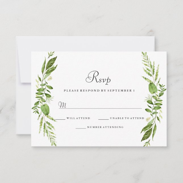 Mariage élégant de la feuille verte RSVP (Devant)