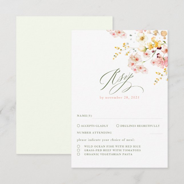 Mariage élégant fleur sauvage RSVP (Devant / Derrière)