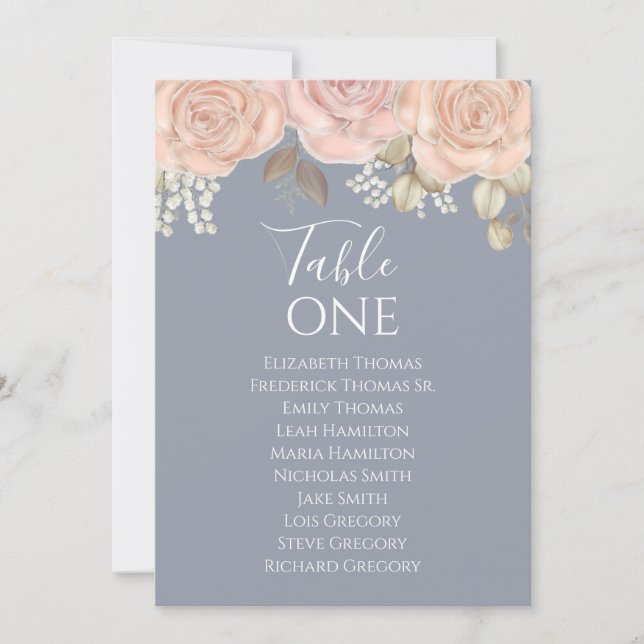 Mariage élégant Floral Blue Numéro de table (Devant)