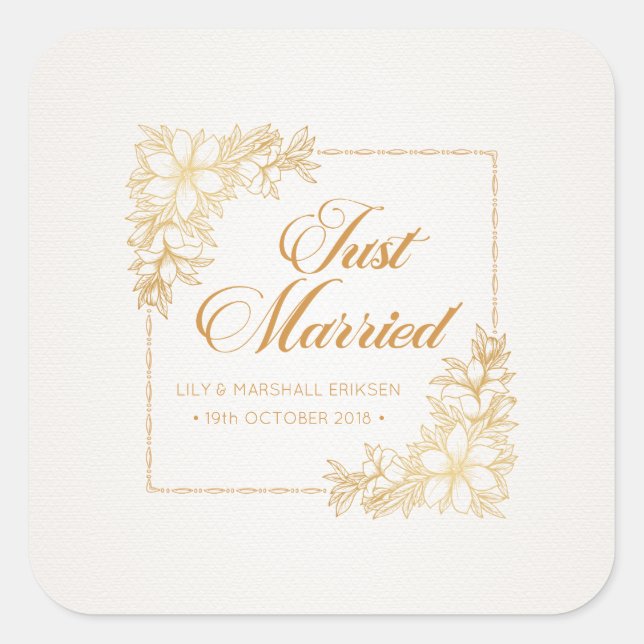 Mariage élégant juste marié | Autocollant de scell (Devant)
