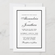 Mariage élégant moderne Invitation noir & blanc