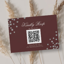 Mariage élégant QR RSVP Argent Confetti Bourgogne