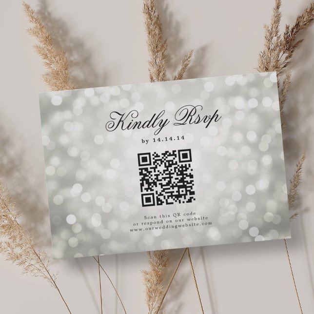 Mariage élégant QR RSVP Bokeh éclaire l'argent (Elegant Wedding QR RSVP Bokeh Lights Silver )