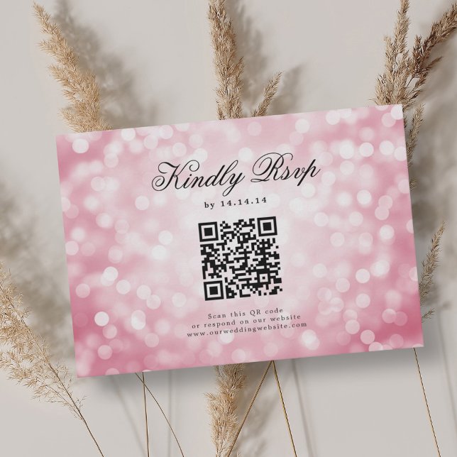 Mariage élégant QR RSVP Bokeh éclaire rose vif (Elegant Wedding QR RSVP Bokeh Lights Blush Pink )