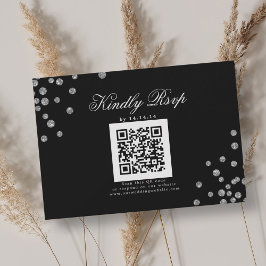 Mariage élégant QR RSVP Confettis argentés Noir