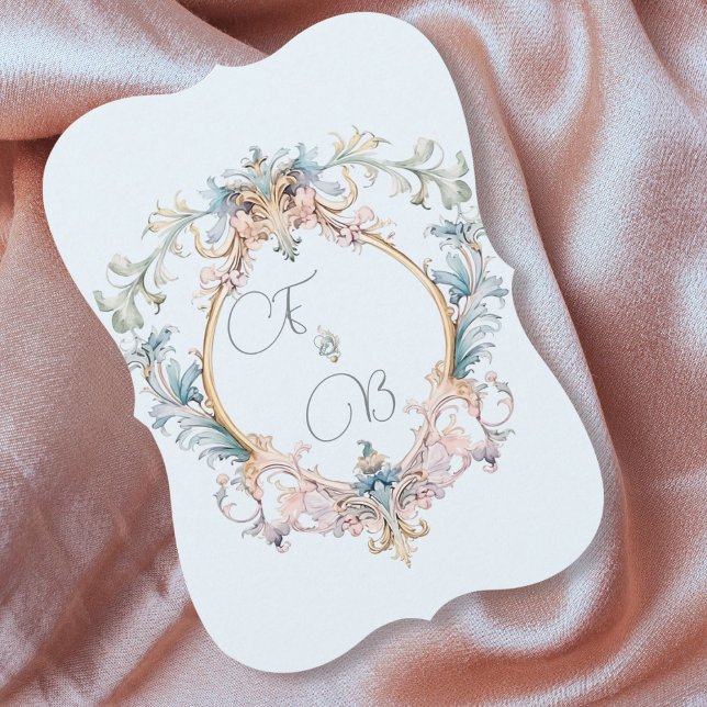 Mariage Elegant Regency Blue Monogram Invitation (Créateur téléchargé)