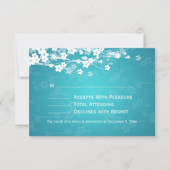 Mariage élégant RSVP Cerry Blossom Bleu (Devant)