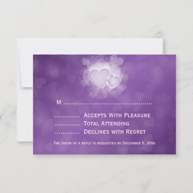 Mariage élégant RSVP Coeurs modernes violet (Devant)