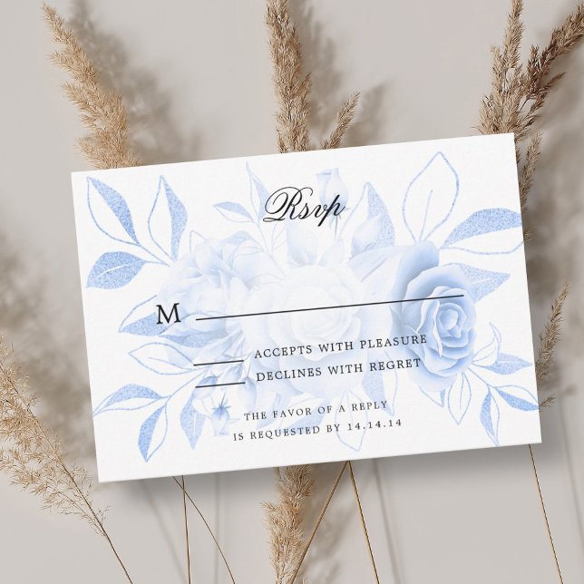 Mariage élégant RSVP Marine Aquarelle bleu Floral (Elegant Wedding RSVP Navy Blue Watercolor Floral)