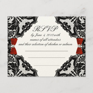 Mariage en dentelle rouge, ivoire et noire RSVP