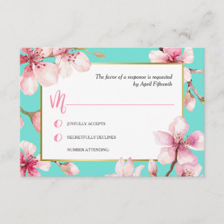 Mariage en fleurs de cerisier d'aquarelle RSVP