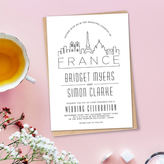 Mariage en France | Invitation Skyline stylisé (Créateur téléchargé)