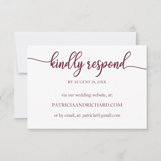 Mariage en ligne carte RSVP Burgundy Calligraphie (Devant)