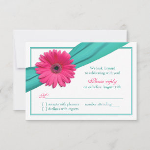 Mariage en ruban rose Gerbera Daisy Turquoise RSVP