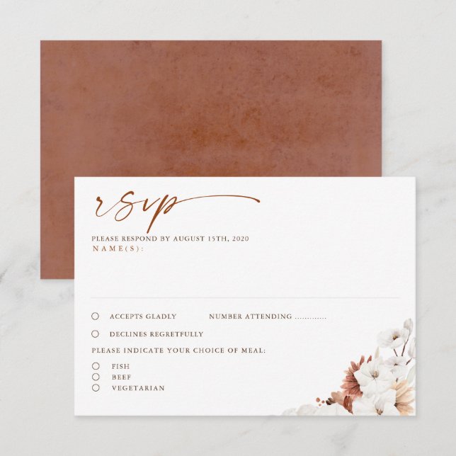 Mariage en terracotta et en boho floral blanc RSVP (Devant / Derrière)