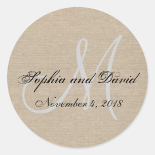 Mariage en toile rustique Favoriser Sticker Monogr