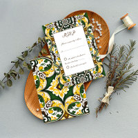 Mariage en tuiles méditerranéennes jaune vert RSVP