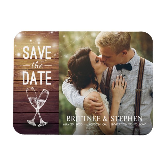 Mariage Enregistrer La Date Photo Magnet Champagne (Horizontal)