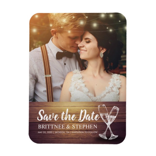 Mariage Enregistrer La Date Photo Magnet Champagne (Vertical)
