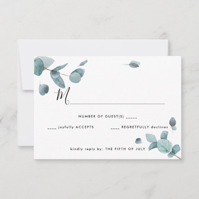 Mariage Eucalyptus bleu moderne RSVP (Devant)