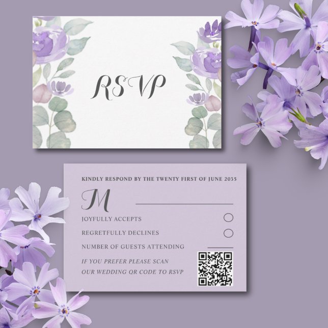 Mariage Eucalyptus Rustique Violet Floral RSVP (Créateur téléchargé)