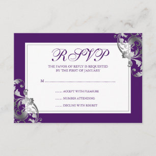 Mariage Faux Argent et Violet Flourish RSVP