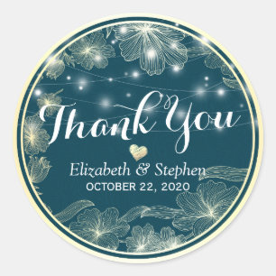Mariage Favor Merci Sticker Blue Gold Flowers