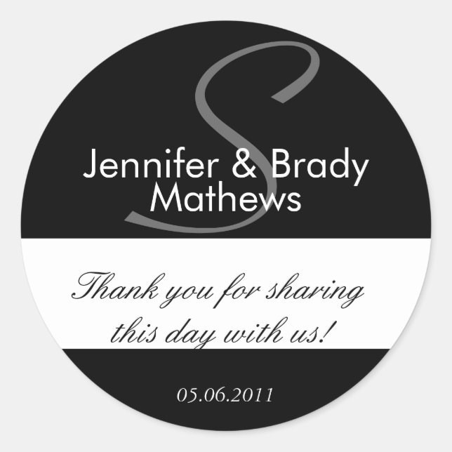Mariage Favor Monogram S Sticker Merci (Devant)