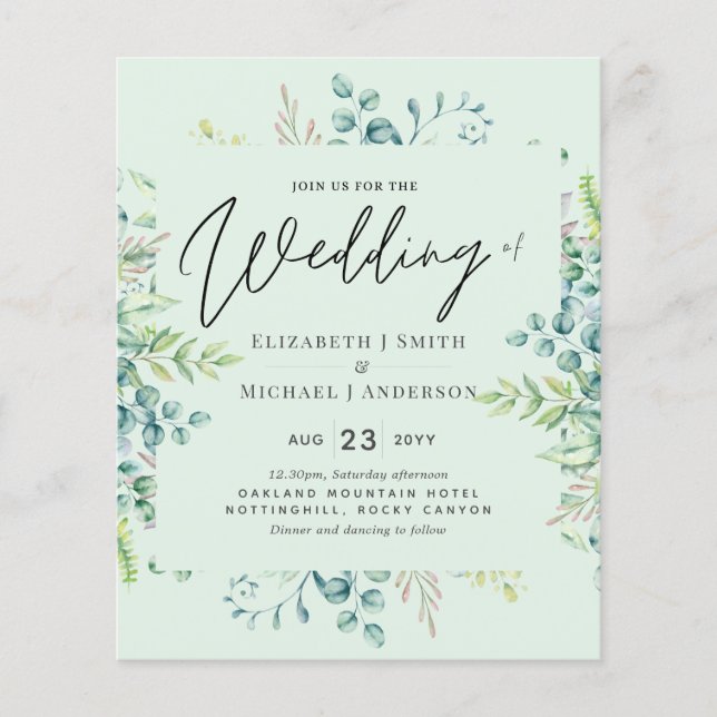 Mariage Feuille Eucalyptus Botanique Invite Budget (Devant)