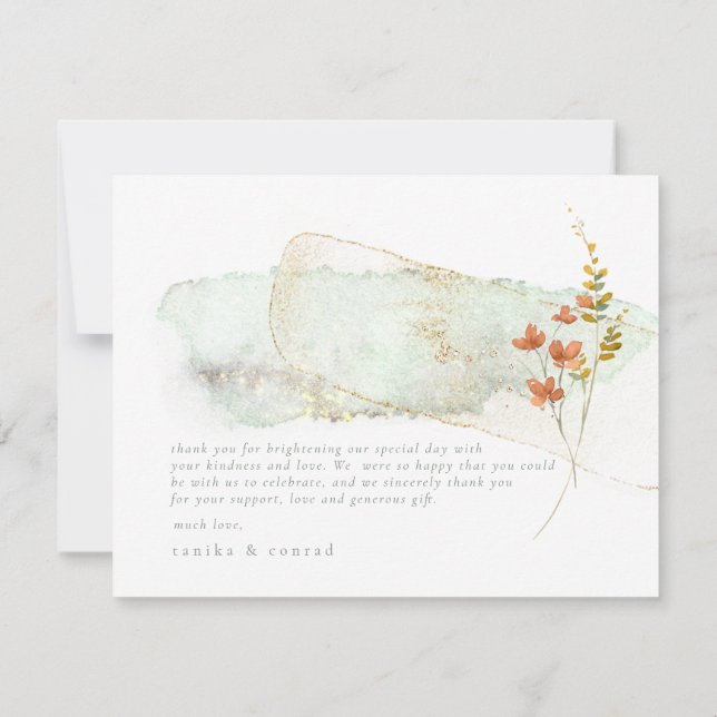 Mariage fleur sauvage Aquarelle Merci Gold ID954 (Dos)