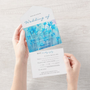 Mariage Fleur sauvage Bleu tout en une invitation