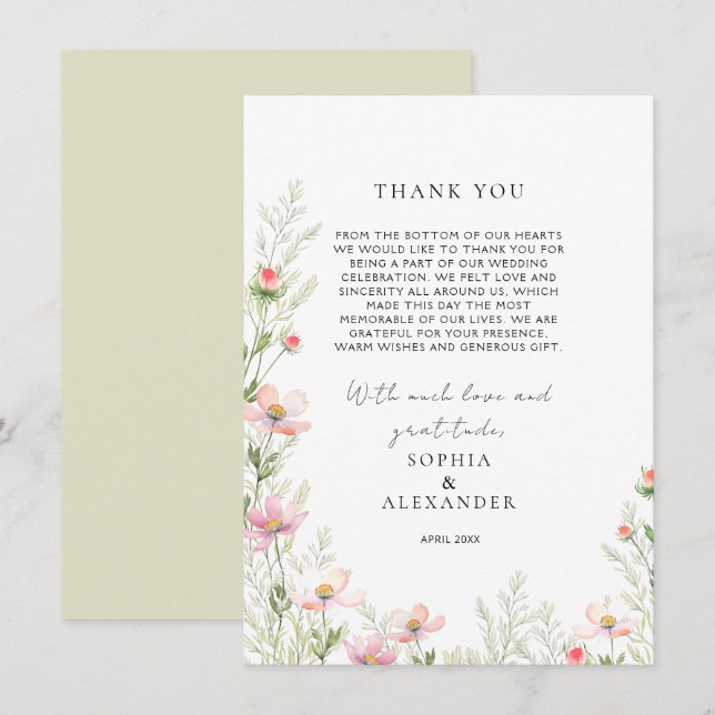 Mariage fleur sauvage Carte de remerciements plat (Devant / Derrière)