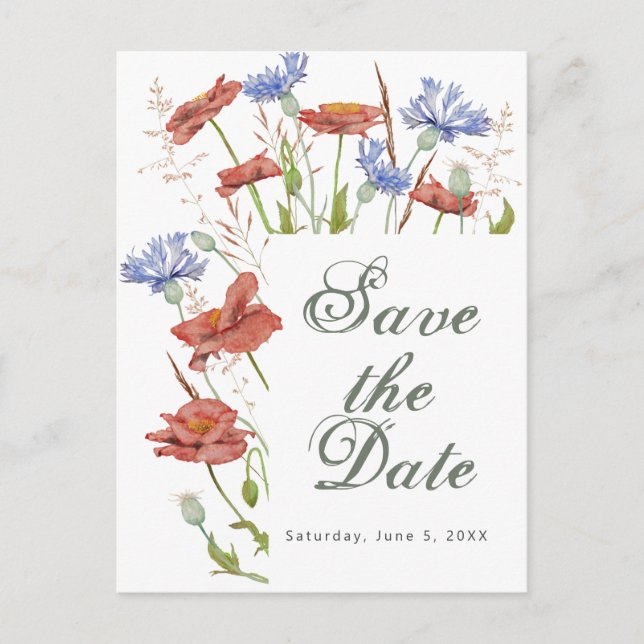 mariage fleur sauvage enregistrer la date carte po (Devant)