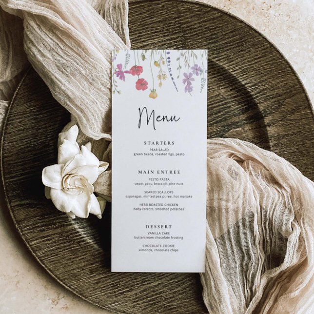 Mariage fleur sauvage Menu Boho Mariage Dîner Menu (Créateur téléchargé)
