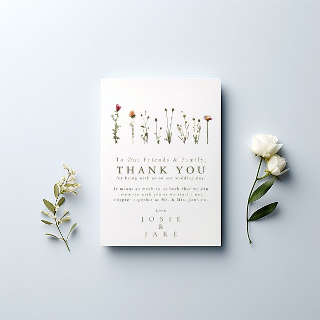 Mariage fleur sauvage merci carte de table moderne (Modern Wild Flowers Wedding Thank You Table Card.)