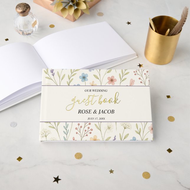 Mariage Fleur sauvage romantique Livre d'or (Recto ouvert)