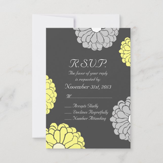 Mariage Fleur Zinnia gris et jaune RSVP (Devant)