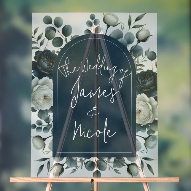 Mariage Fleurie Moderne Bleu Foncé et Blanc (Neutre)