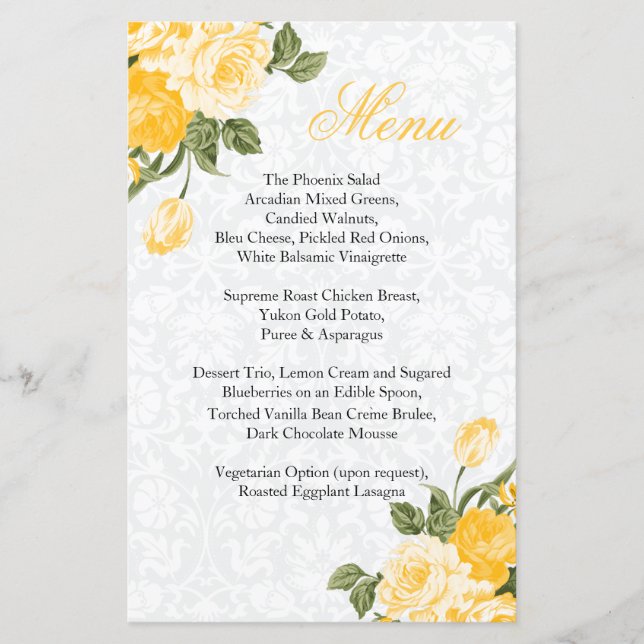 Mariage Fleurs Jaune Doré - Menu (Devant)