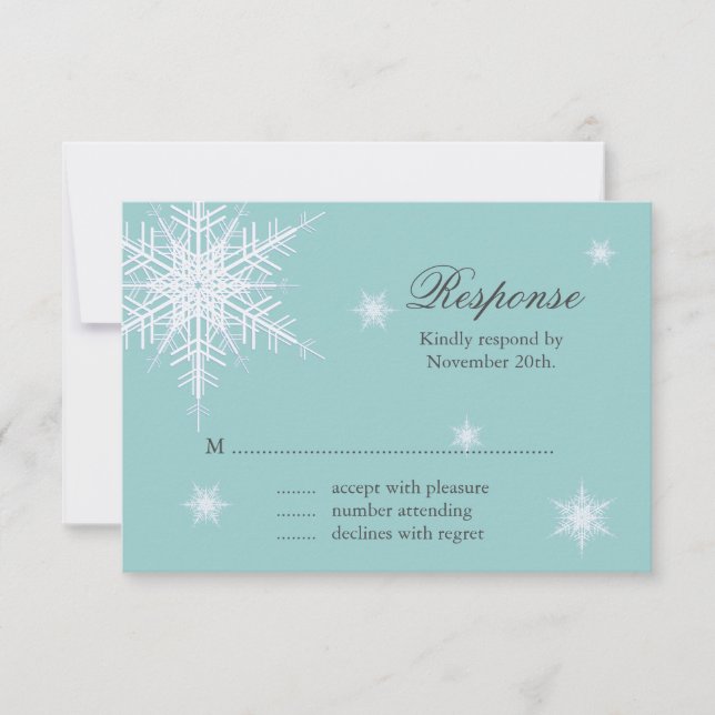 Mariage Flocon de neige blanc/turquoise hiver RSVP (Devant)