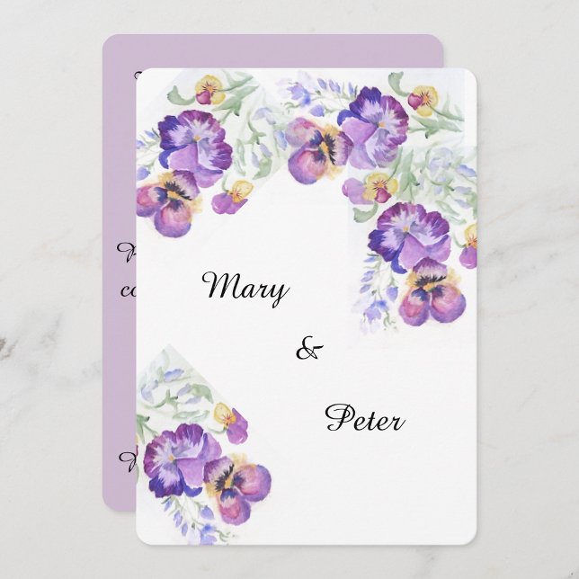 Mariage floral aquarelle lilas pansies invitation (Créateur téléchargé)