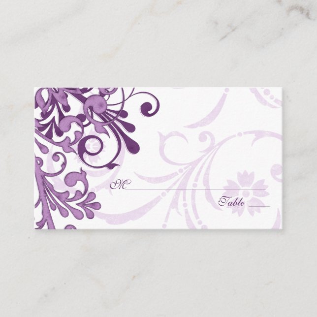 Mariage Floral blanc pourpre Place ou Escort Carte (Devant)