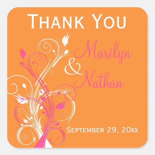 Mariage Floral Blanc Rose Orange Favoriser Sticker (Devant)