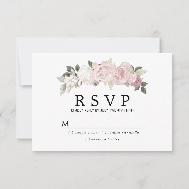Mariage floral blanc rose rustique RSVP (Devant)