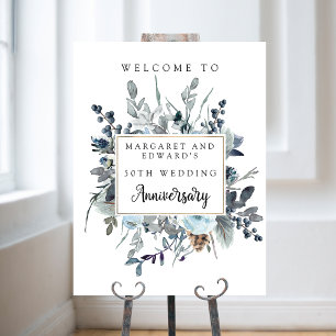 Mariage Floral bleu Affiche de bienvenue anniversa