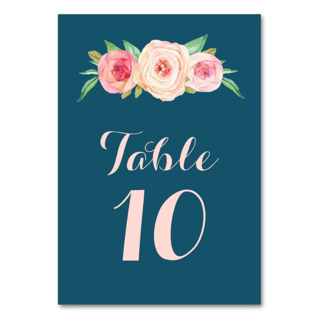 Mariage floral bleu bleu marine Cartes Numéro de t (Par défaut)