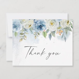 Mariage floral bleu et blanc Carte de remerciement