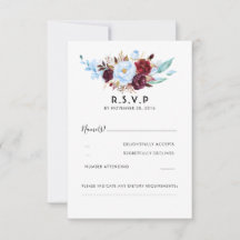 Mariage floral bleu et bordeaux Dusty RSVP