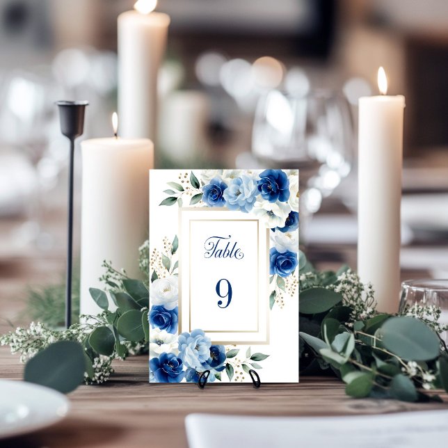 Mariage floral bleu Numéro de table (Créateur téléchargé)